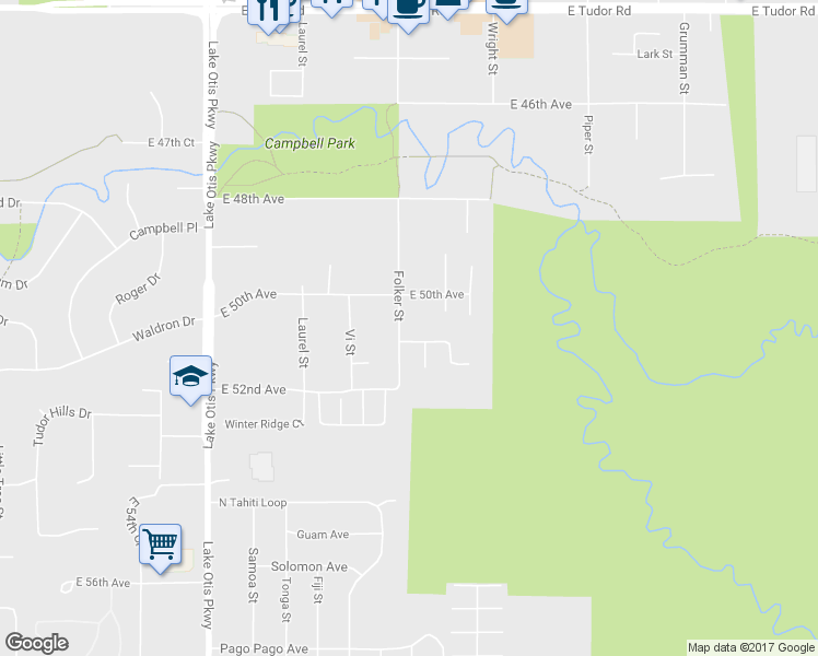map of restaurants, bars, coffee shops, grocery stores, and more near 2701 East 51st Avenue in Anchorage