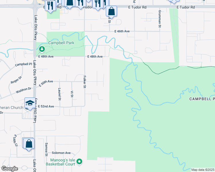 map of restaurants, bars, coffee shops, grocery stores, and more near 2831 Madigan Circle in Anchorage