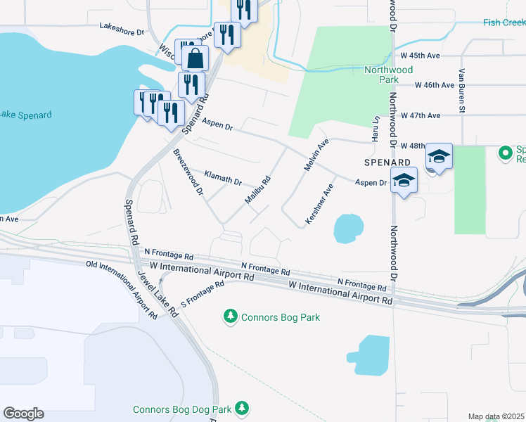 map of restaurants, bars, coffee shops, grocery stores, and more near 4719 Malibu Road in Anchorage