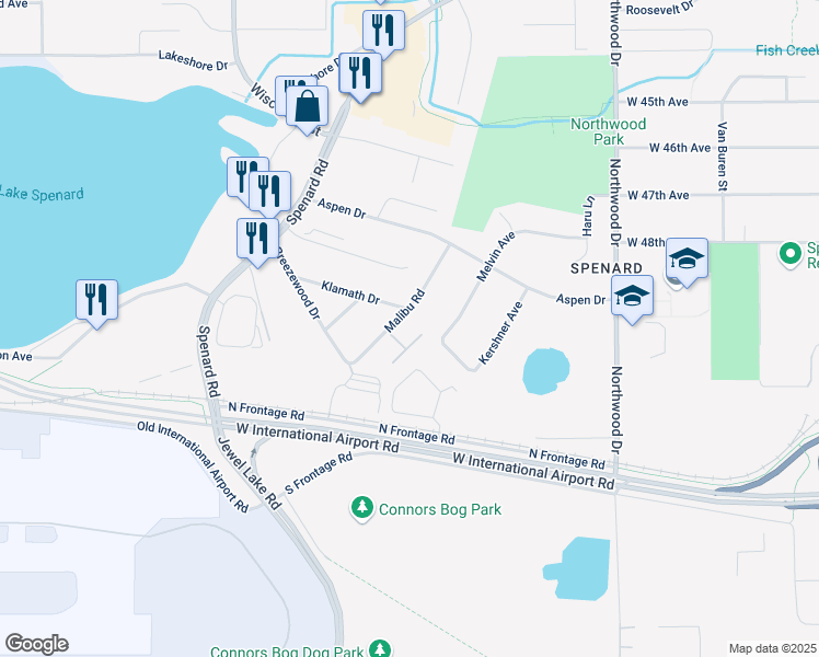 map of restaurants, bars, coffee shops, grocery stores, and more near 4719 Malibu Road in Anchorage