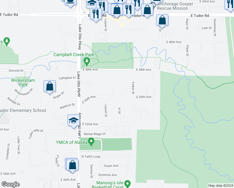map of restaurants, bars, coffee shops, grocery stores, and more near 2541 East 50th Avenue in Anchorage