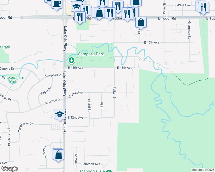 map of restaurants, bars, coffee shops, grocery stores, and more near 2605 East 50th Avenue in Anchorage