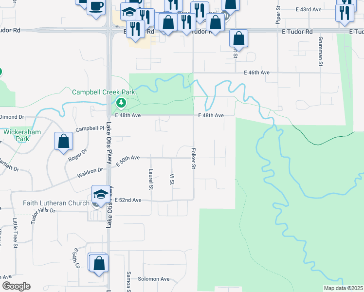 map of restaurants, bars, coffee shops, grocery stores, and more near 2605 East 50th Avenue in Anchorage