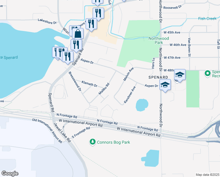 map of restaurants, bars, coffee shops, grocery stores, and more near 4719 Malibu Road in Anchorage