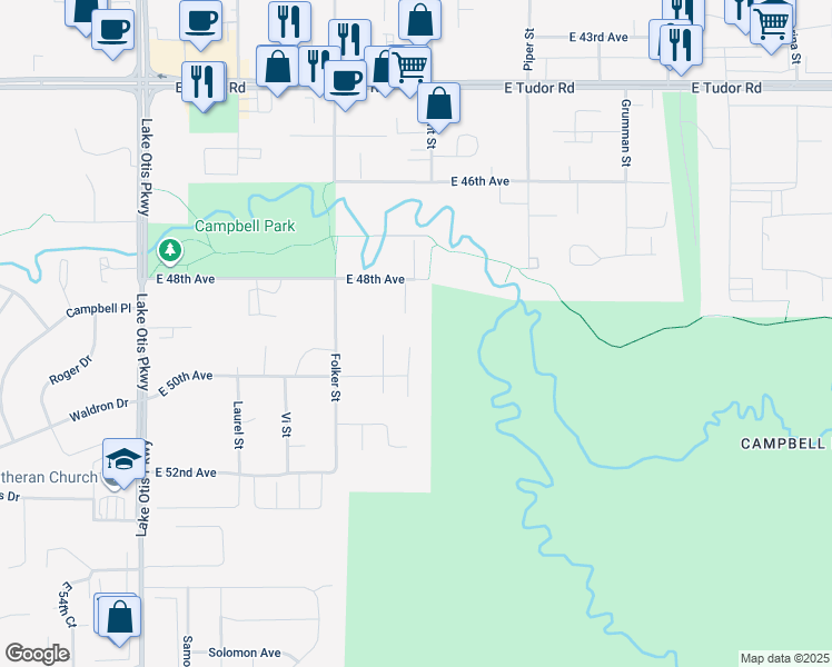 map of restaurants, bars, coffee shops, grocery stores, and more near 4901 Clint Circle in Anchorage