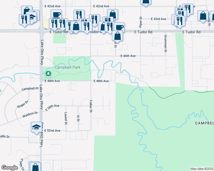 map of restaurants, bars, coffee shops, grocery stores, and more near 2801 East 48th Avenue in Anchorage