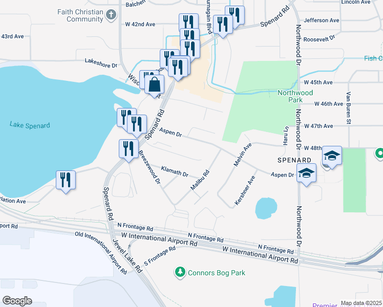 map of restaurants, bars, coffee shops, grocery stores, and more near 2810 Aspen Drive in Anchorage