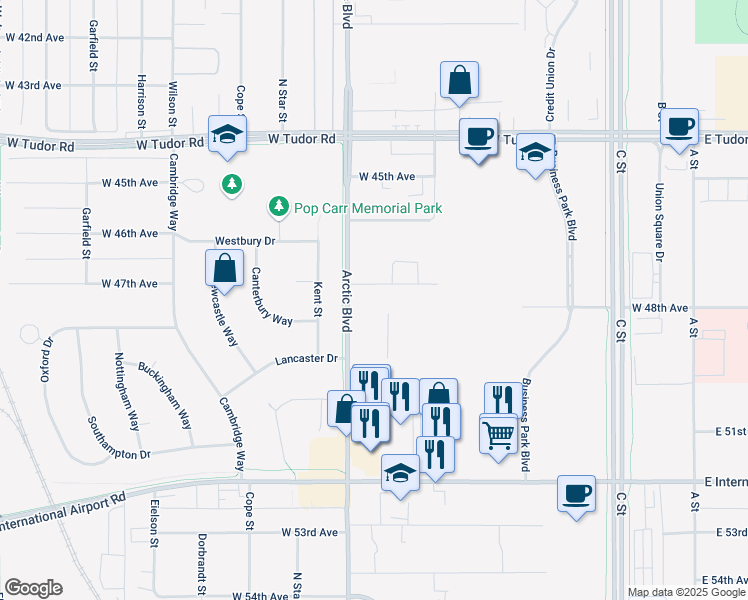 map of restaurants, bars, coffee shops, grocery stores, and more near 700 West 47th Avenue in Anchorage