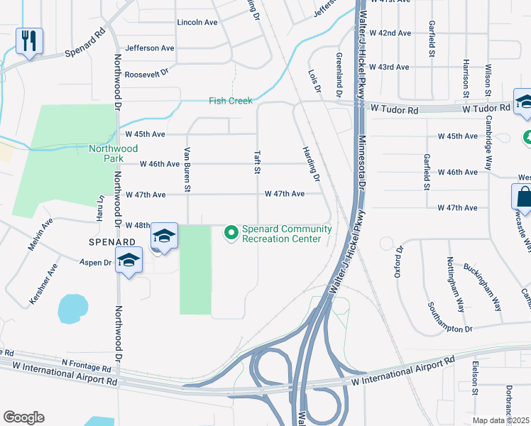 map of restaurants, bars, coffee shops, grocery stores, and more near 1909 West 48th Avenue in Anchorage
