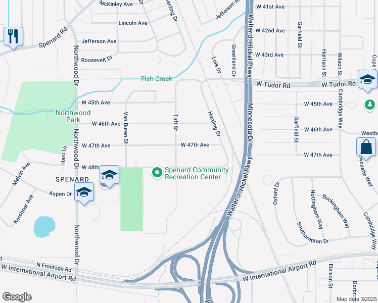 map of restaurants, bars, coffee shops, grocery stores, and more near 1909 West 48th Avenue in Anchorage