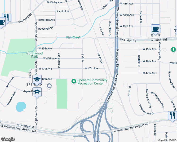 map of restaurants, bars, coffee shops, grocery stores, and more near 1909 West 48th Avenue in Anchorage
