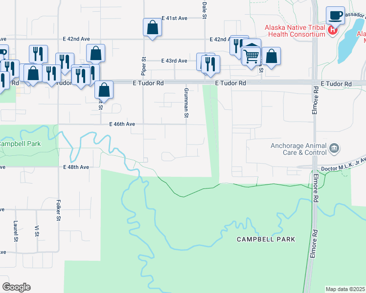 map of restaurants, bars, coffee shops, grocery stores, and more near 4766 Grumman Street in Anchorage