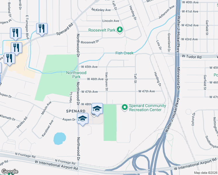 map of restaurants, bars, coffee shops, grocery stores, and more near 2113 West 46th Avenue in Anchorage
