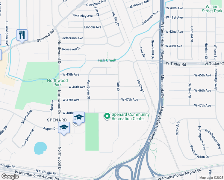map of restaurants, bars, coffee shops, grocery stores, and more near 2006 West 46th Avenue in Anchorage