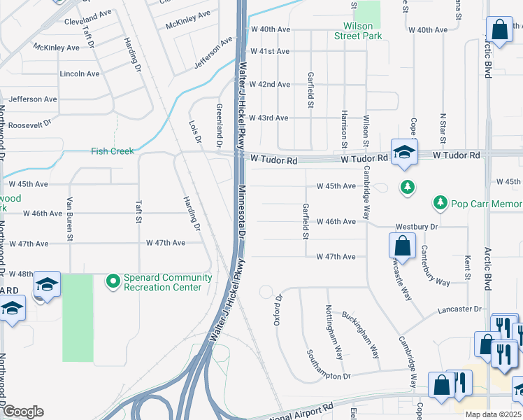 map of restaurants, bars, coffee shops, grocery stores, and more near 1503 West 46th Avenue in Anchorage