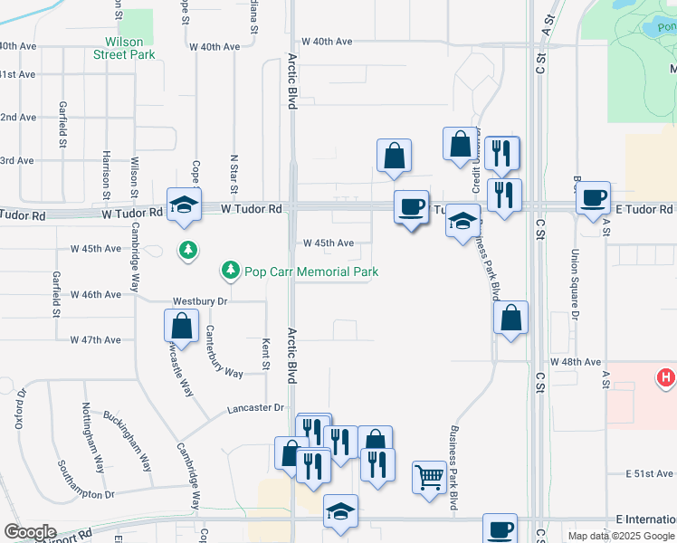 map of restaurants, bars, coffee shops, grocery stores, and more near 711 West 46th Avenue in Anchorage