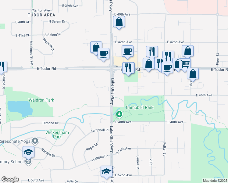 map of restaurants, bars, coffee shops, grocery stores, and more near 4508 Lake Otis Parkway in Anchorage