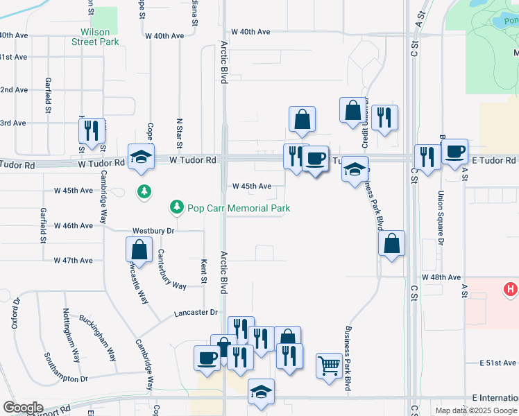 map of restaurants, bars, coffee shops, grocery stores, and more near 711 West 46th Avenue in Anchorage