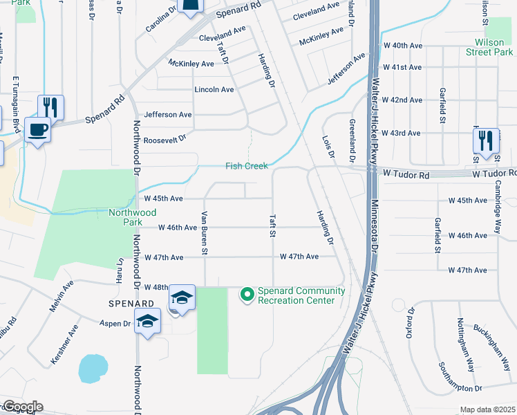 map of restaurants, bars, coffee shops, grocery stores, and more near 2006 West 46th Avenue in Anchorage
