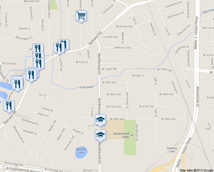 map of restaurants, bars, coffee shops, grocery stores, and more near 2306 West 46th Avenue in Anchorage