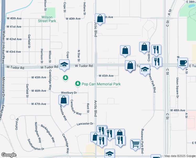 map of restaurants, bars, coffee shops, grocery stores, and more near in Anchorage