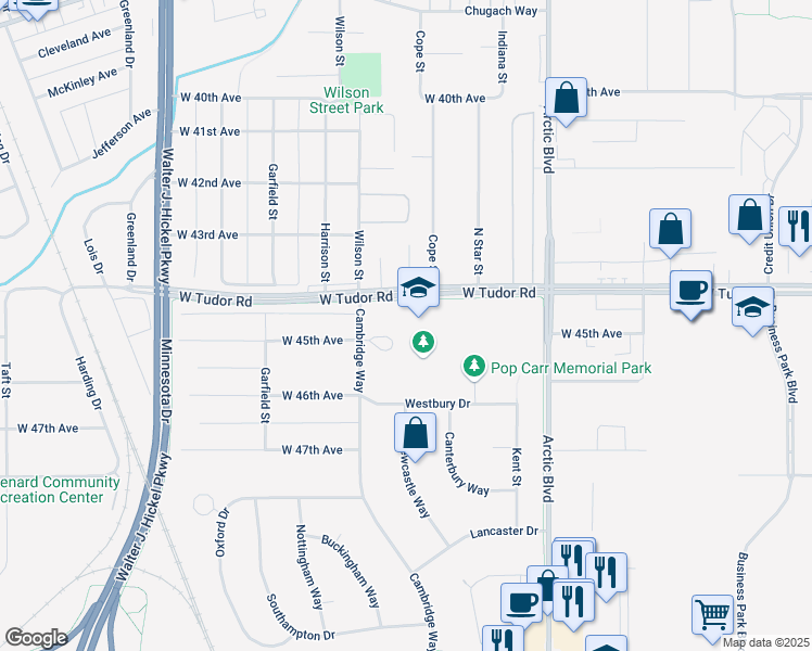 map of restaurants, bars, coffee shops, grocery stores, and more near 1004 West Tudor Road in Anchorage