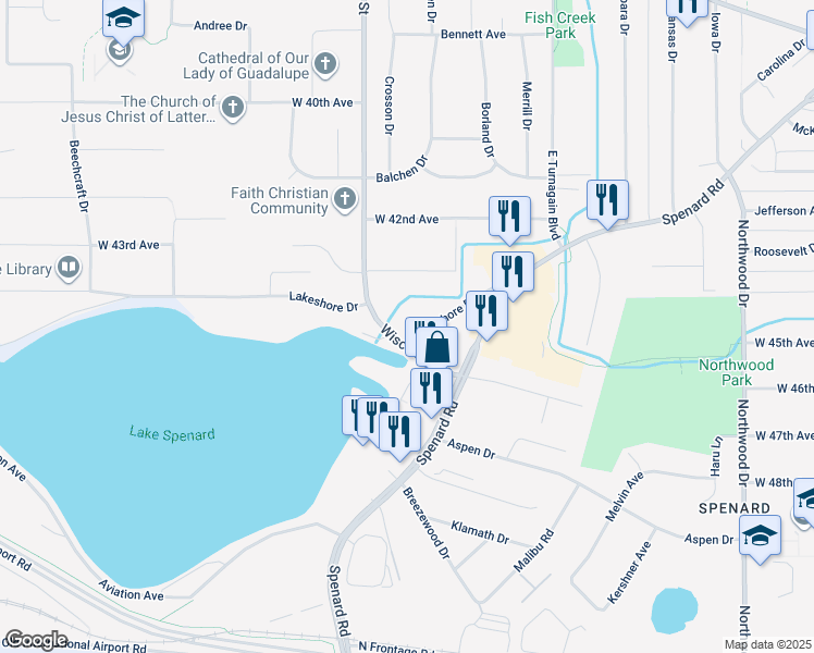 map of restaurants, bars, coffee shops, grocery stores, and more near 3105 Wisconsin Street in Anchorage