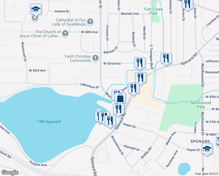 map of restaurants, bars, coffee shops, grocery stores, and more near 3105 Wisconsin Street in Anchorage