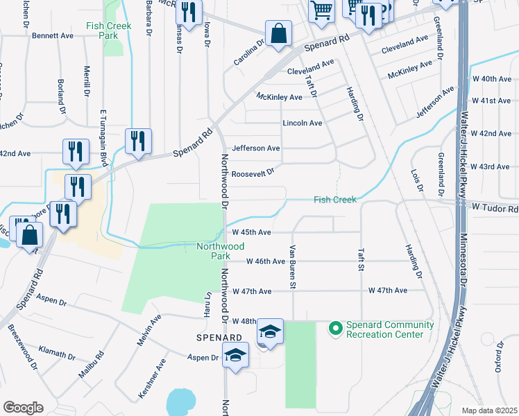 map of restaurants, bars, coffee shops, grocery stores, and more near 2300 West Tudor Road in Anchorage