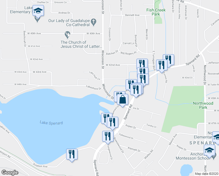 map of restaurants, bars, coffee shops, grocery stores, and more near 3105 Wisconsin Street in Anchorage