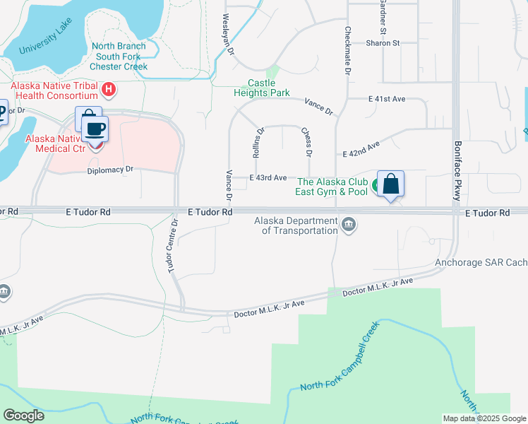 map of restaurants, bars, coffee shops, grocery stores, and more near 4410 East Tudor Road in Anchorage