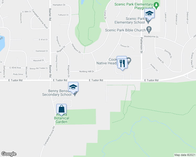 map of restaurants, bars, coffee shops, grocery stores, and more near 6790 East Tudor Road in Anchorage