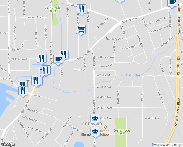 map of restaurants, bars, coffee shops, grocery stores, and more near 4401 Northwood Drive in Anchorage