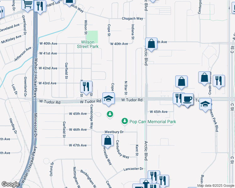 map of restaurants, bars, coffee shops, grocery stores, and more near 1003 West 44th Avenue in Anchorage