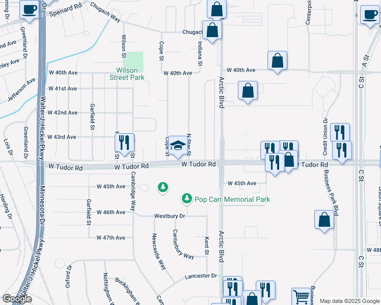 map of restaurants, bars, coffee shops, grocery stores, and more near 1003 West 44th Avenue in Anchorage