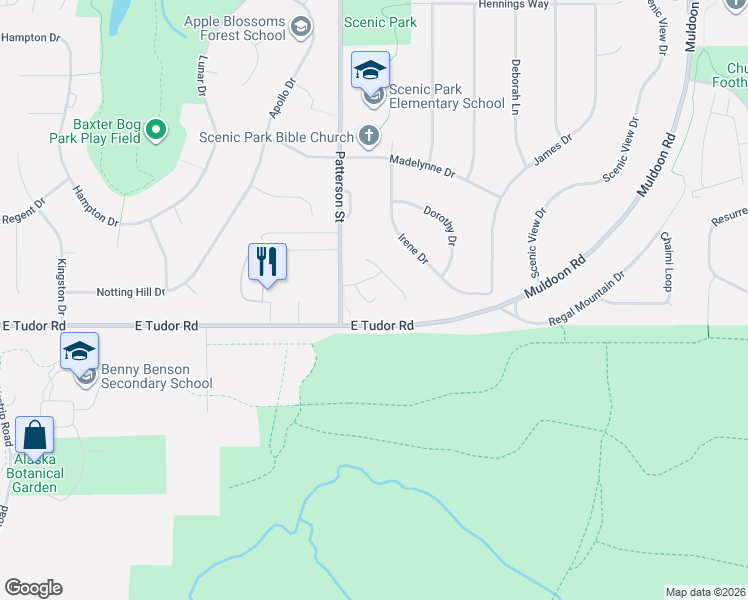 map of restaurants, bars, coffee shops, grocery stores, and more near 4261 Ambler Circle in Anchorage