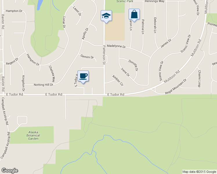 map of restaurants, bars, coffee shops, grocery stores, and more near 4240 Ambler Circle in Anchorage