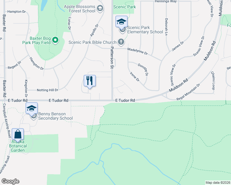 map of restaurants, bars, coffee shops, grocery stores, and more near 4240 Ambler Circle in Anchorage