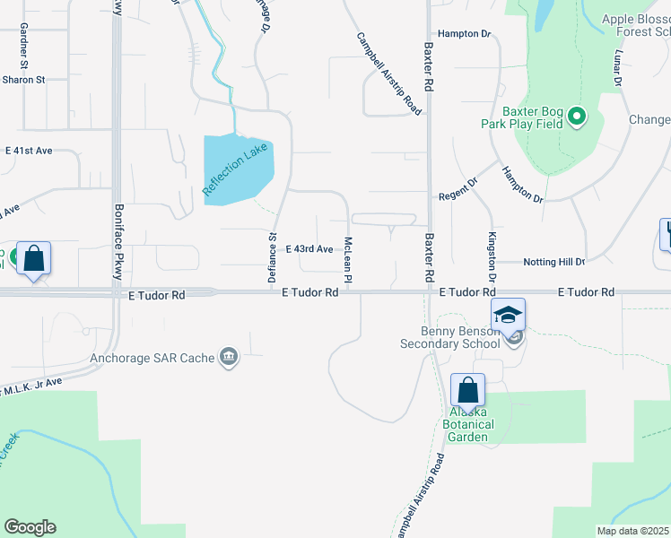 map of restaurants, bars, coffee shops, grocery stores, and more near 4216 McLean Place in Anchorage