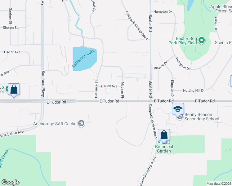 map of restaurants, bars, coffee shops, grocery stores, and more near 4216 McLean Place in Anchorage