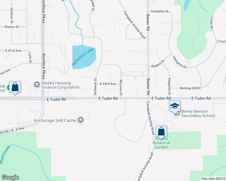 map of restaurants, bars, coffee shops, grocery stores, and more near 5949 East 43rd Avenue in Anchorage