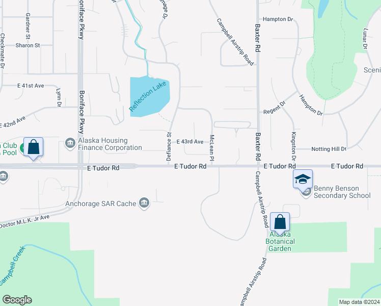 map of restaurants, bars, coffee shops, grocery stores, and more near 5949 East 43rd Avenue in Anchorage