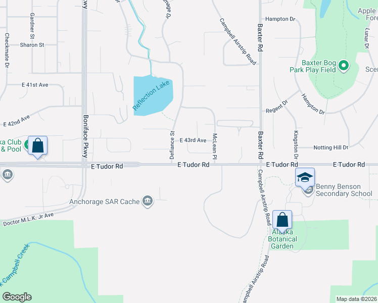 map of restaurants, bars, coffee shops, grocery stores, and more near 5949 East 43rd Avenue in Anchorage