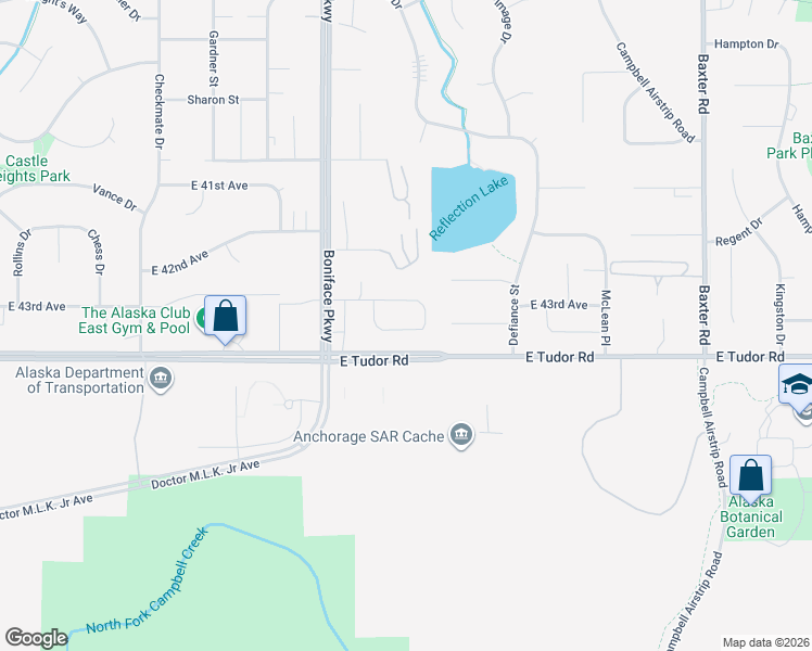 map of restaurants, bars, coffee shops, grocery stores, and more near 5625 Tudor Square Court in Anchorage