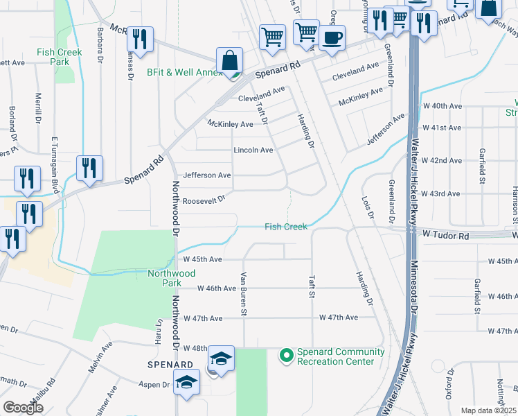 map of restaurants, bars, coffee shops, grocery stores, and more near 2200 Jefferson Avenue in Anchorage