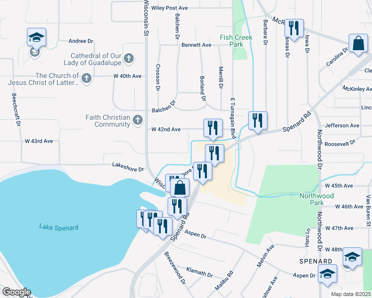 map of restaurants, bars, coffee shops, grocery stores, and more near 2928 West 42nd Avenue in Anchorage