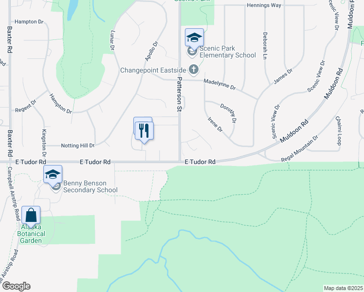 map of restaurants, bars, coffee shops, grocery stores, and more near 7110 Ambler Lane in Anchorage