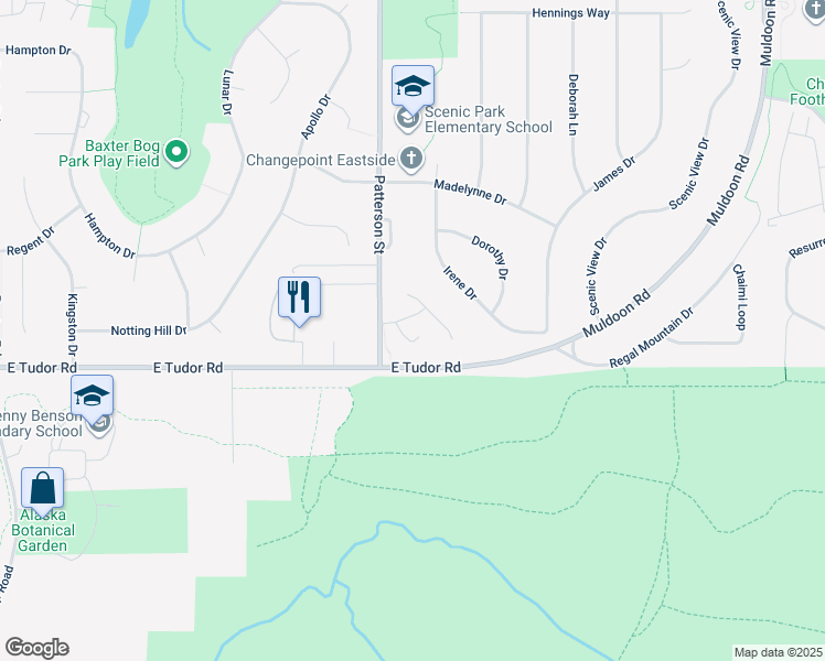 map of restaurants, bars, coffee shops, grocery stores, and more near 7134 Ambler Lane in Anchorage