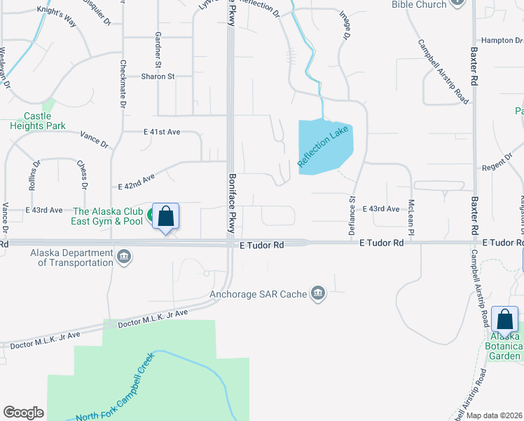 map of restaurants, bars, coffee shops, grocery stores, and more near 5555 East 43rd Avenue in Anchorage