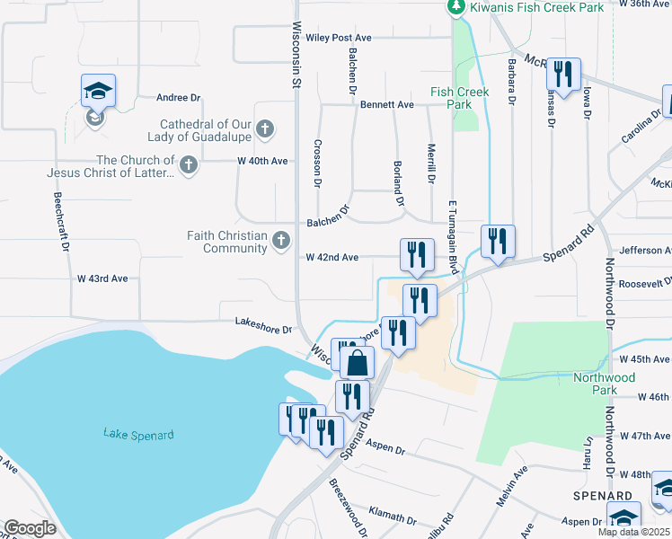 map of restaurants, bars, coffee shops, grocery stores, and more near 3032 West 42nd Avenue in Anchorage